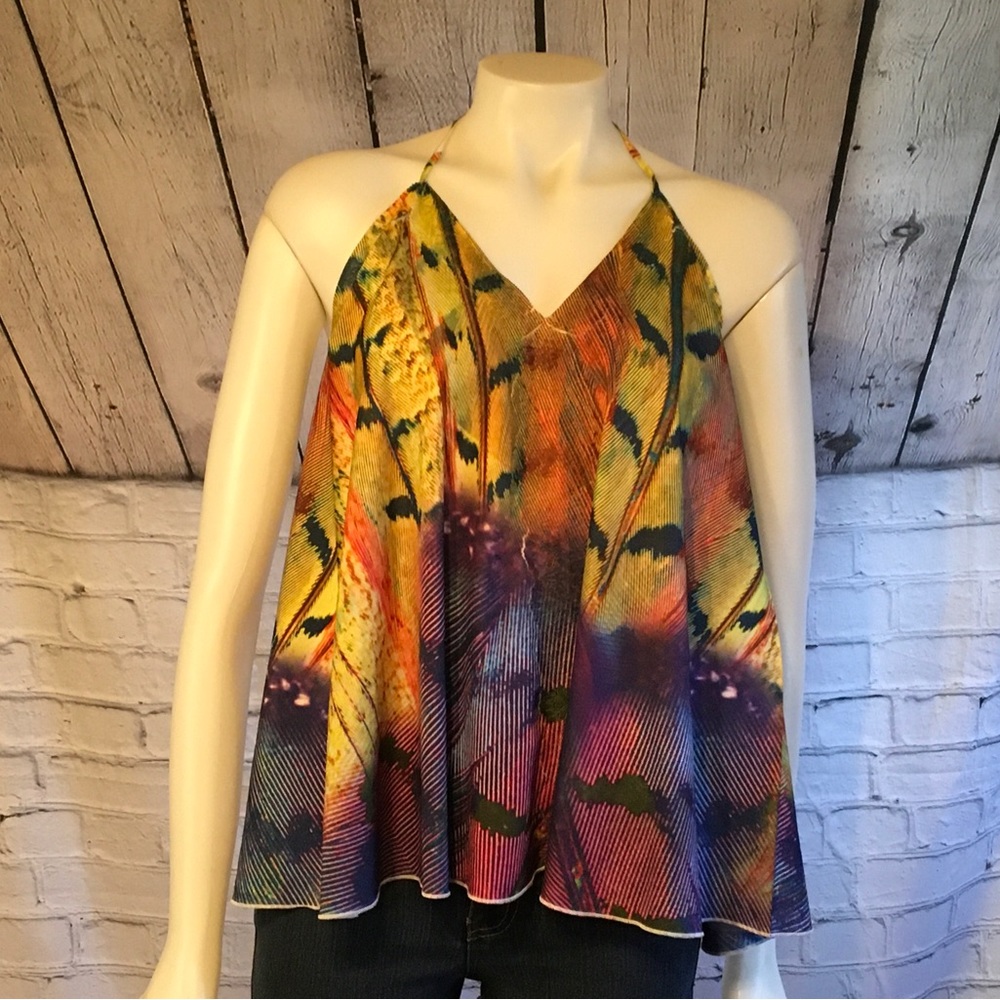 Ladies silky multi colored halter top, no size, no name